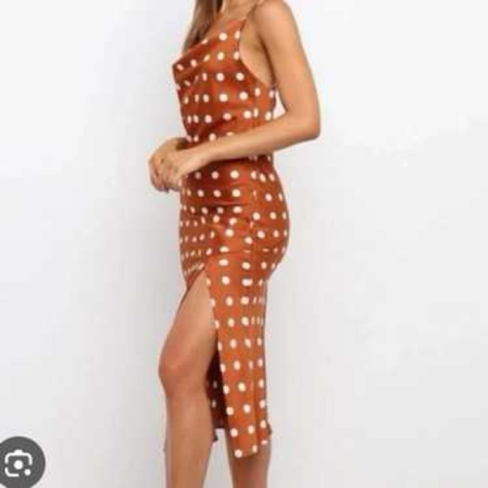 Polka Dot Midi Dress in Brown